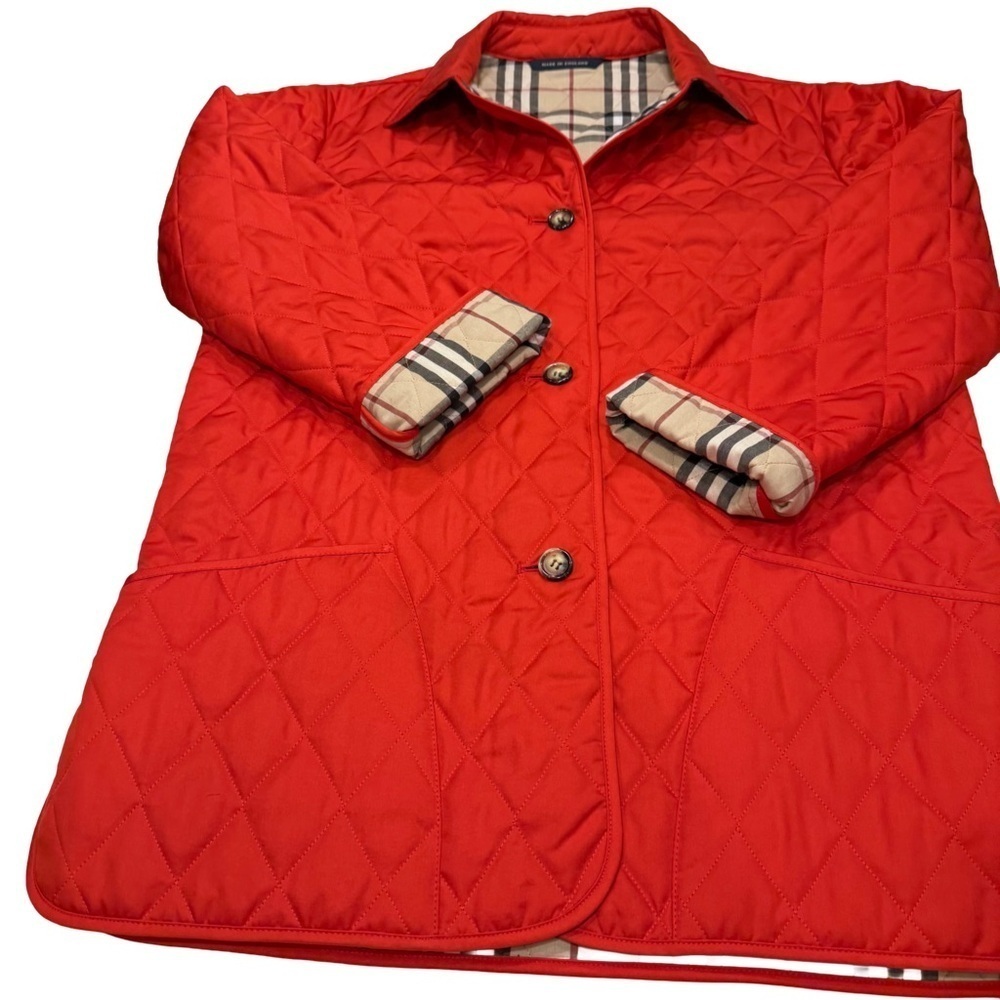 Burberry Nova Check Lined Red Quilted Jacket, Sz XS Authentic W/COA